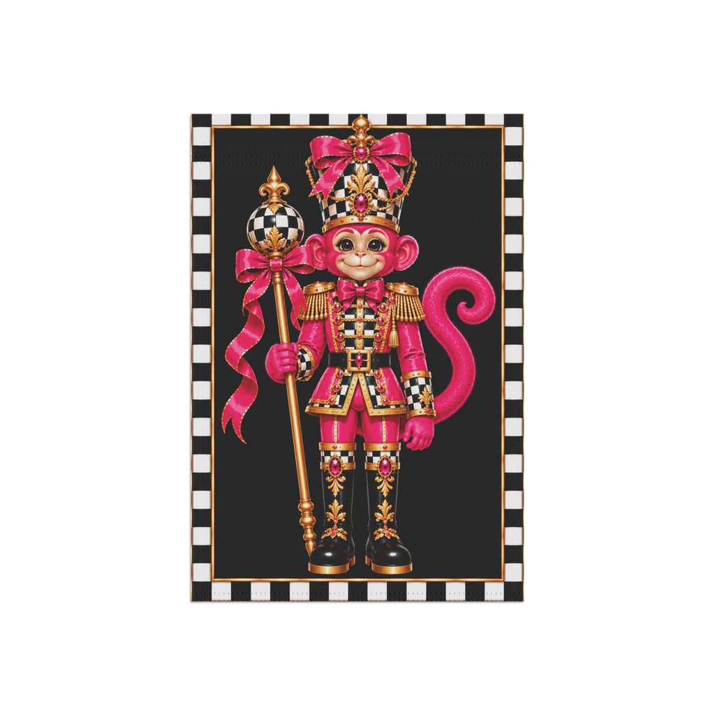 Garden Flag - pink black and white check monkey