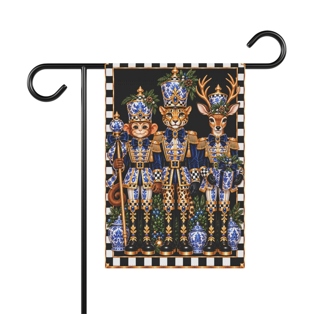 Garden Flag - chinoiserie monkey cheetah deer nutcrackers
