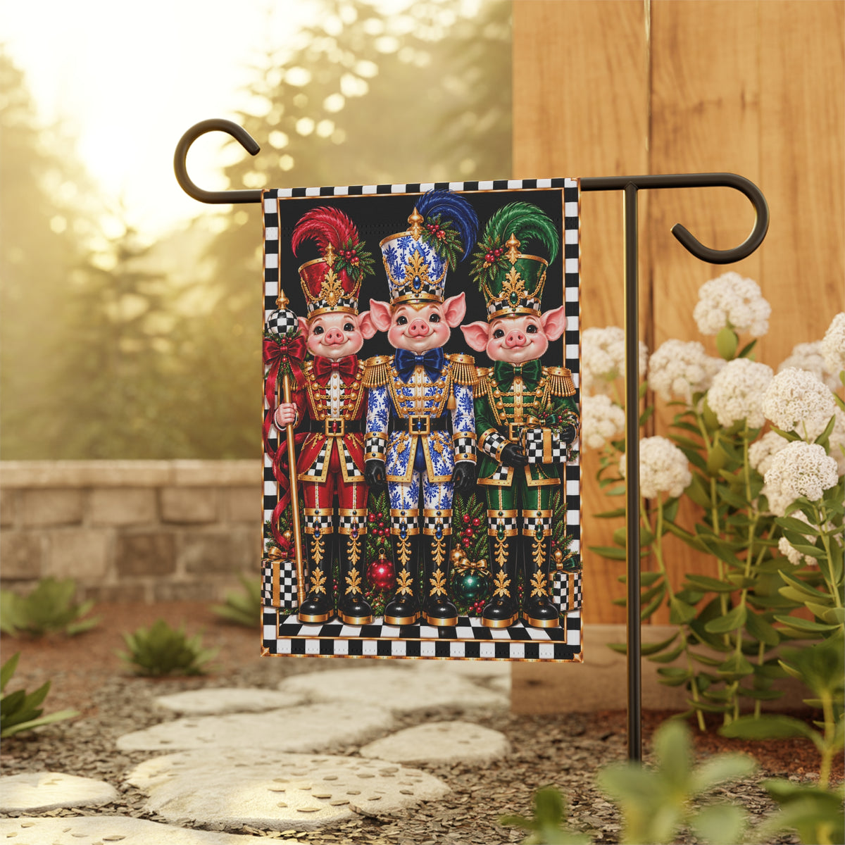 Garden Flag - chinoiserie pig nutcrackers