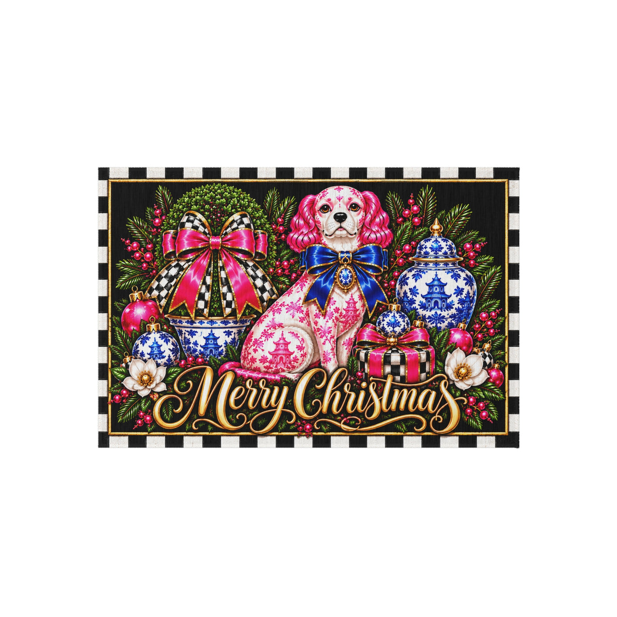Outdoor Rug - staffordshire chinoiserie dog merry Christmas