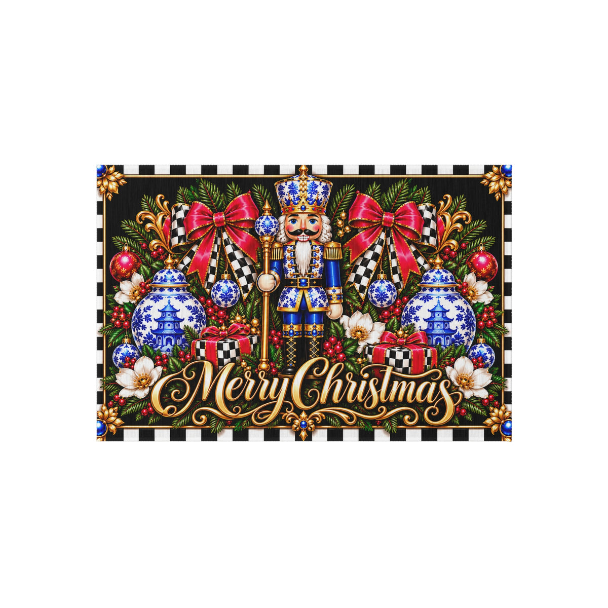 Outdoor Rug - chinoiserie nutcracker merry Christmas