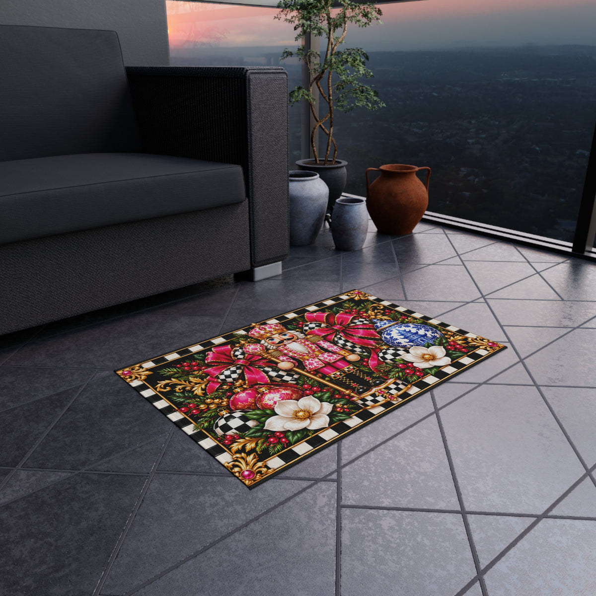 Outdoor Rug - chinoiserie nutcracker