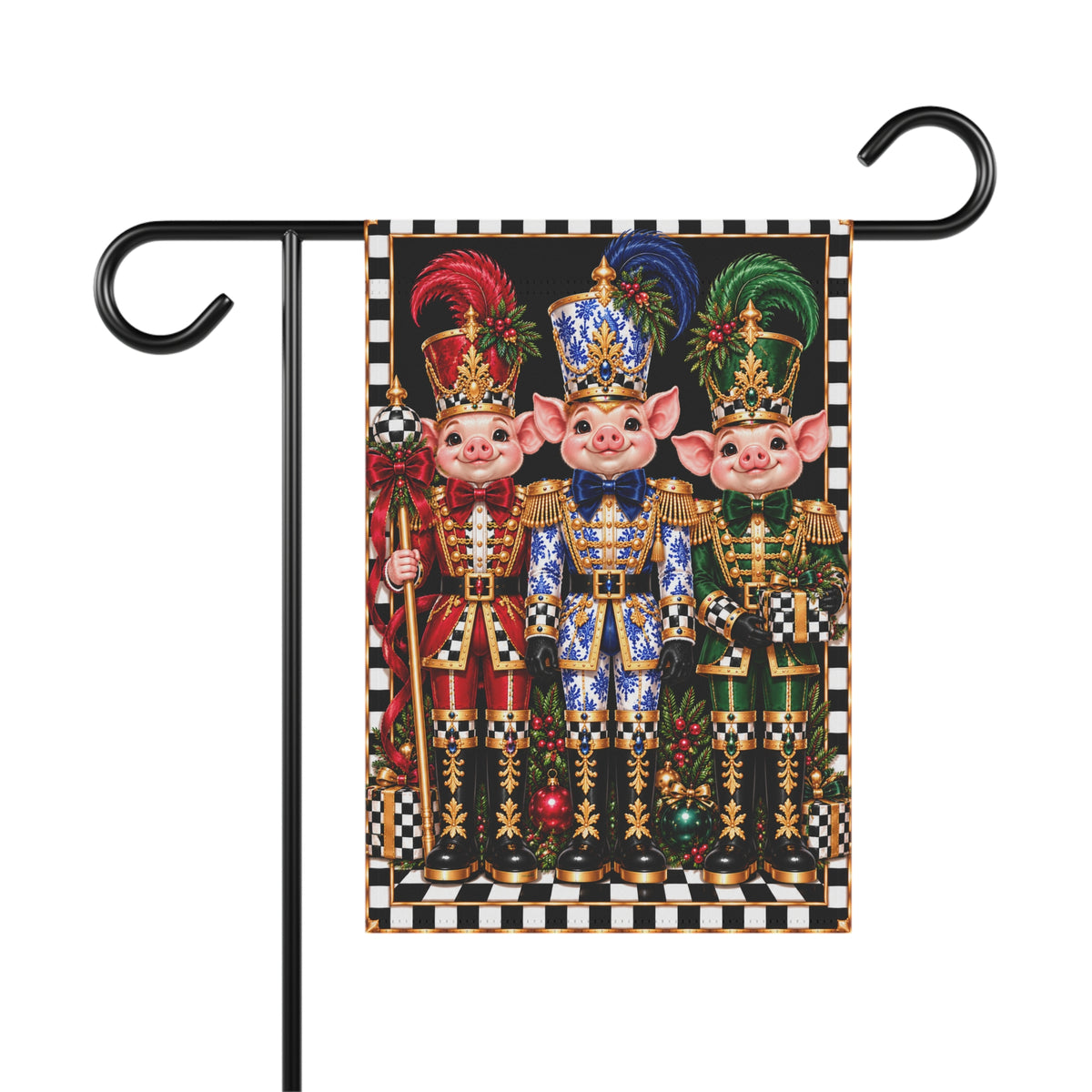 Garden Flag - chinoiserie pig nutcrackers