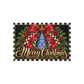 Outdoor Rug - black and white check red bow blue chinoiserie pagoda merry Christmas
