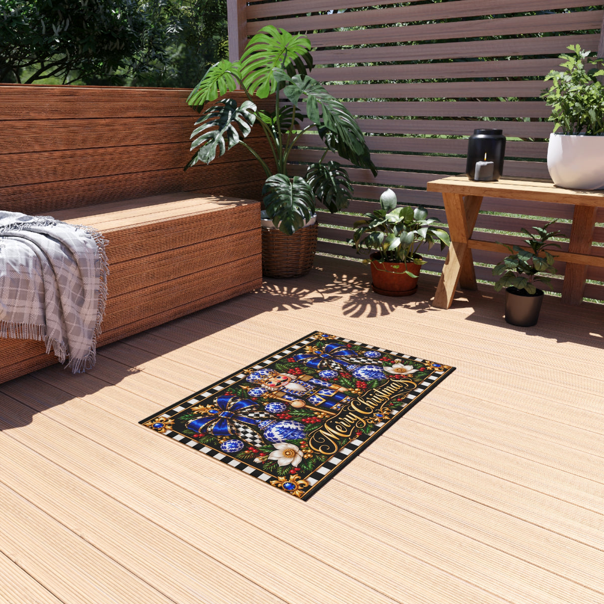 Outdoor Rug - chinoiserie nutcracker merry Christmas’s