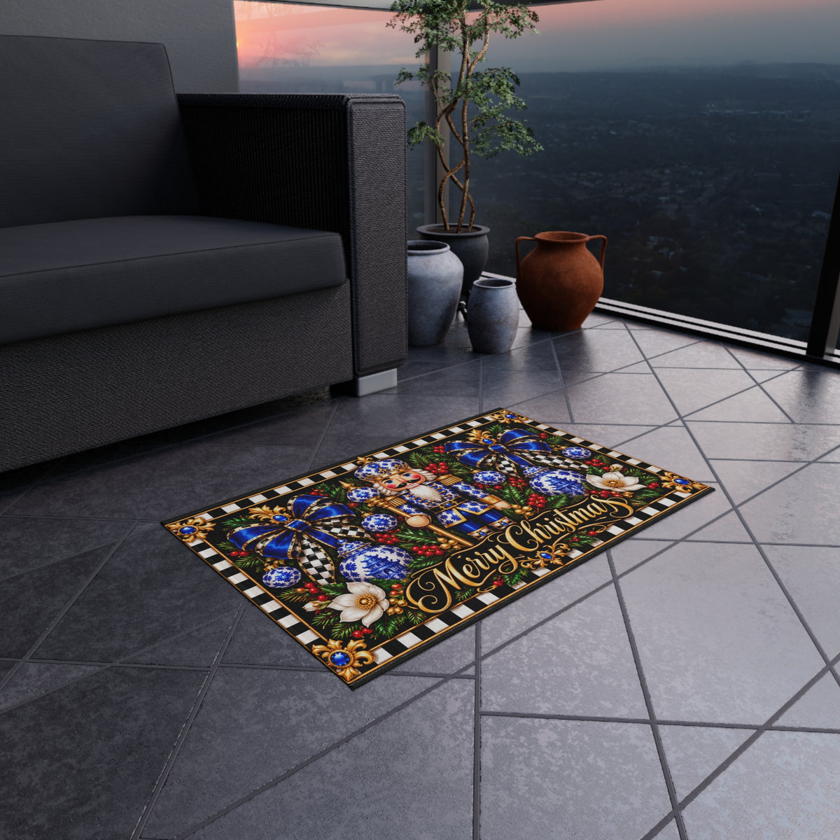 Outdoor Rug - chinoiserie nutcracker merry Christmas’s