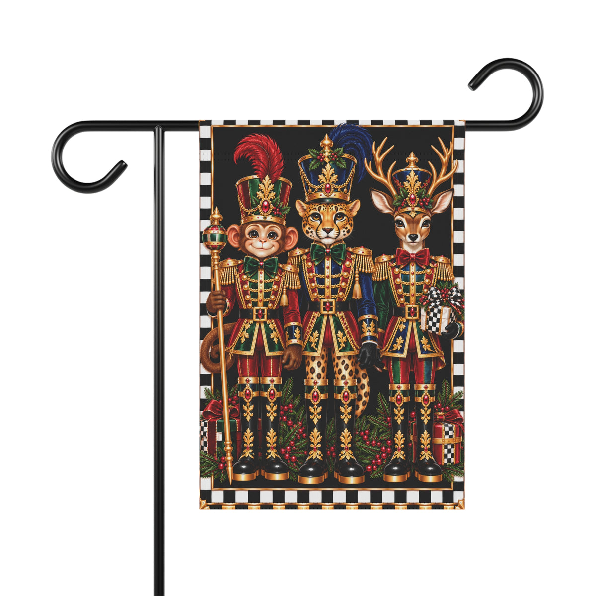 Garden Flag - Royal monkey cheetah deer nutcrackers