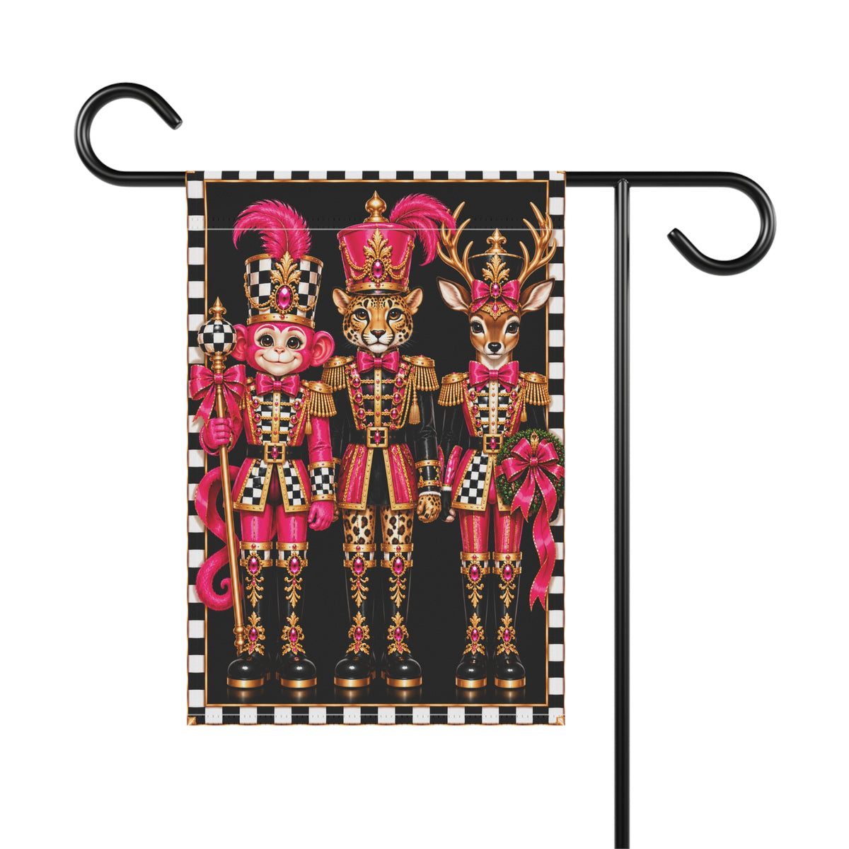 Garden Flag - pink monkey cheetah deer nutcrackers