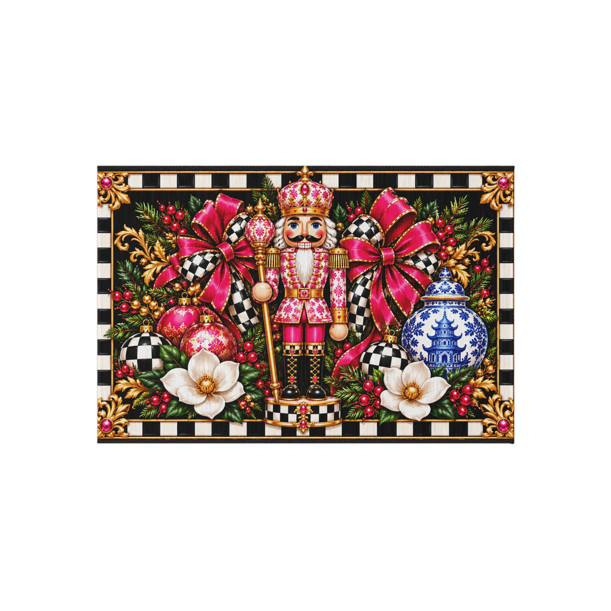 Outdoor Rug - chinoiserie nutcracker
