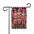 Garden Flag - black and white check pink pig nutcrackers