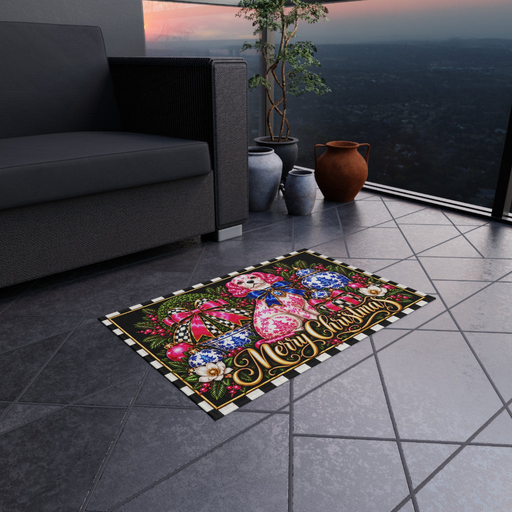 Outdoor Rug - staffordshire chinoiserie dog merry Christmas