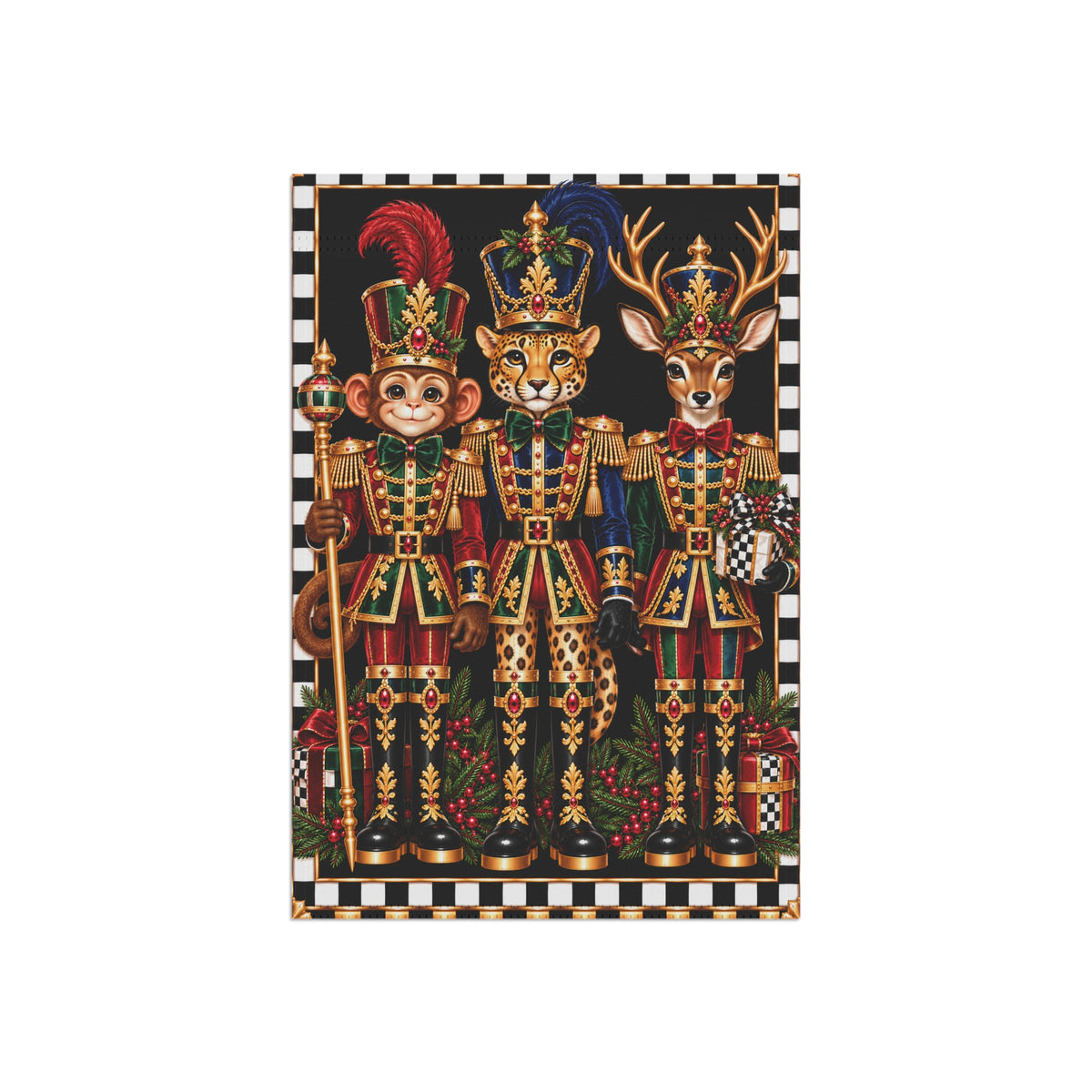 Garden Flag - Royal monkey cheetah deer nutcrackers