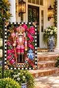 Pink Nutcracker Christmas Garden Banner