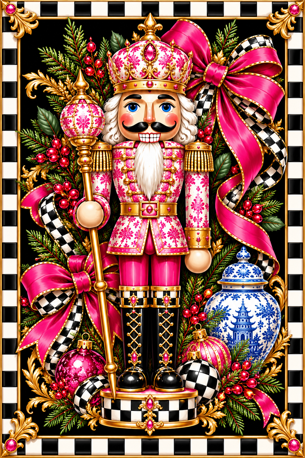 Pink Nutcracker Christmas Garden Banner
