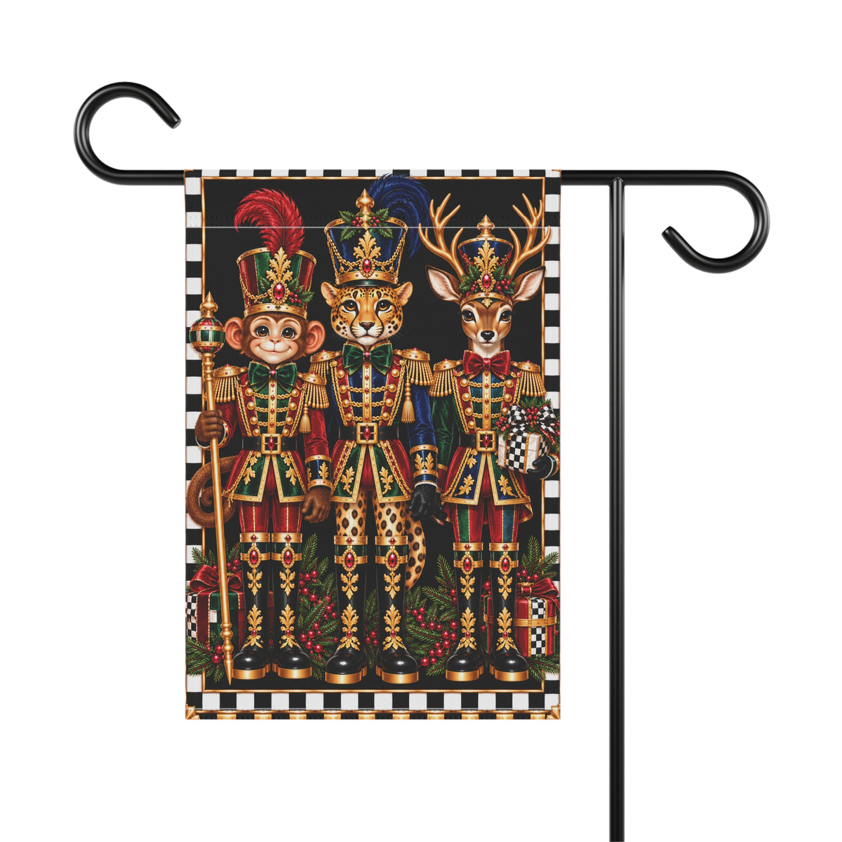 Garden Flag - Royal monkey cheetah deer nutcrackers