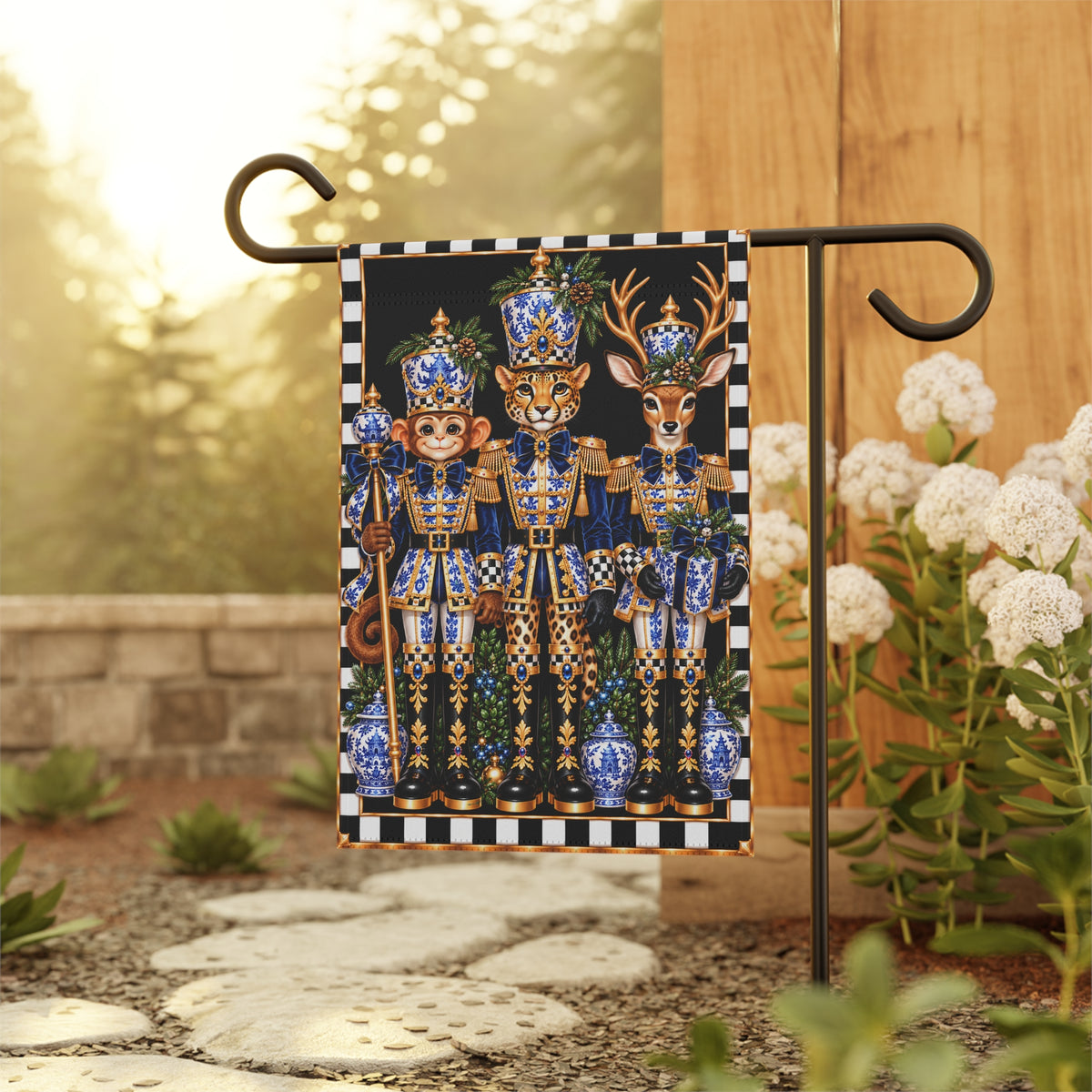 Garden Flag - chinoiserie monkey cheetah deer nutcrackers
