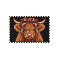 Outdoor Rug - black and white check red bow highland cow