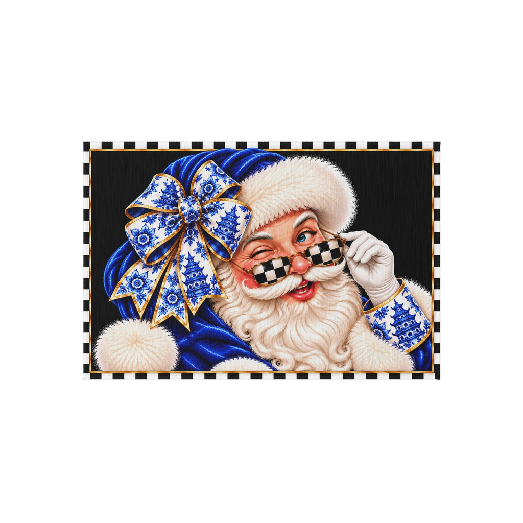 Outdoor Rug - blue chinoiserie Santa