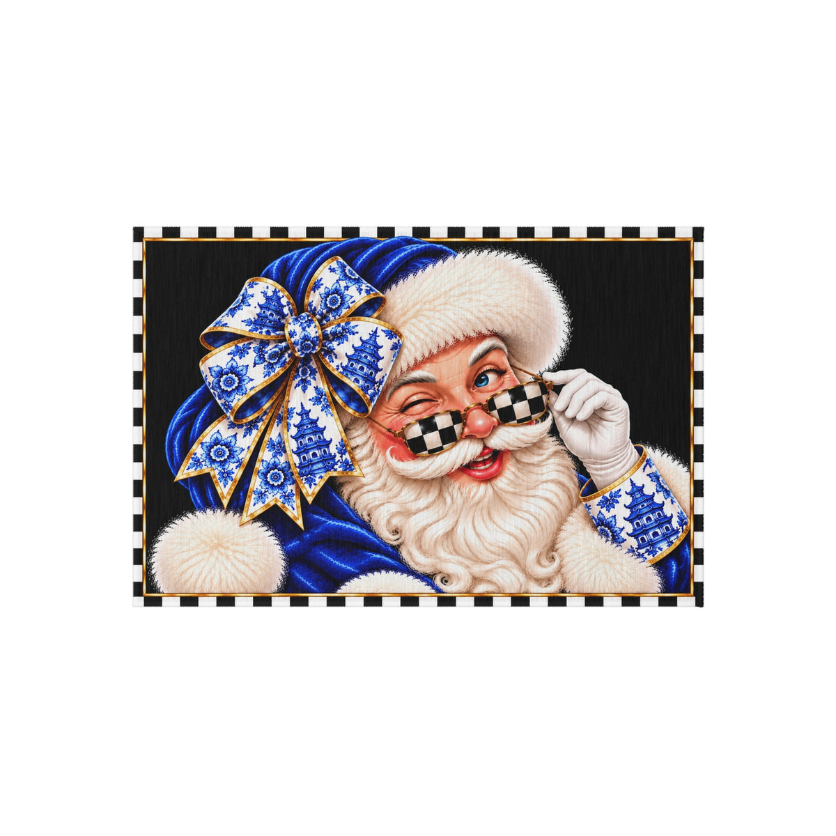 Outdoor Rug - blue chinoiserie Santa