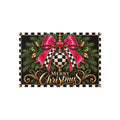 Outdoor Rug - black and white check pink bow merry Christmas