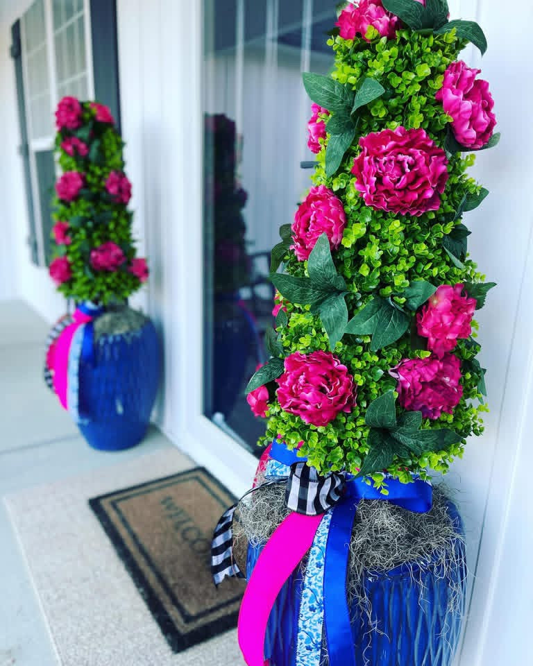 Peony Boxwood Topiary Cone