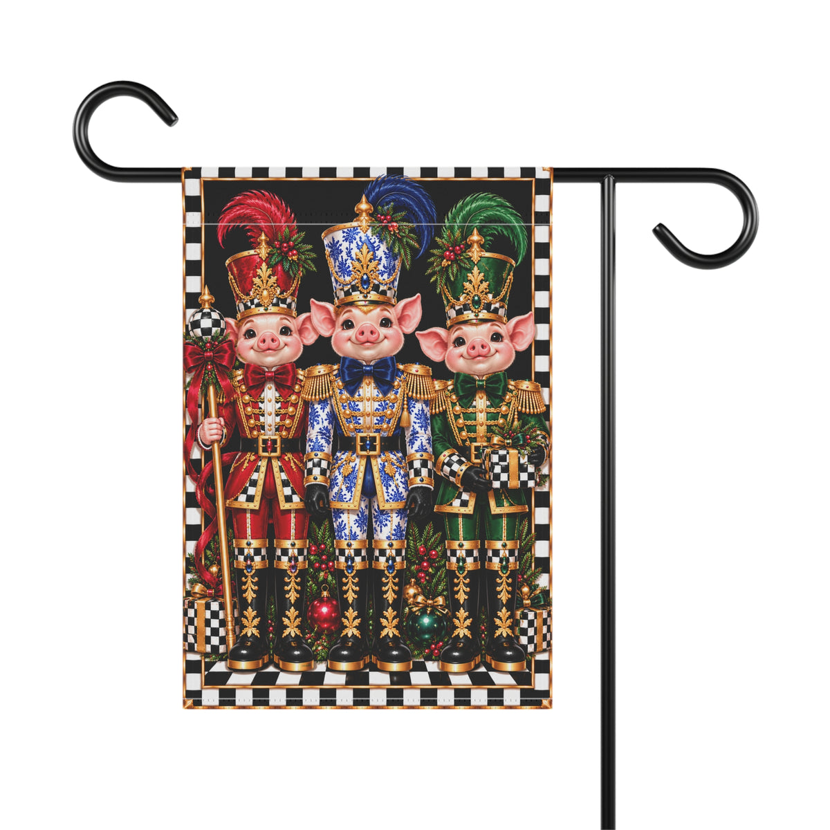 Garden Flag - chinoiserie pig nutcrackers