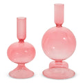 Glass 7.25" & 6" Pink Candle Sticks - SET OF 2