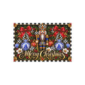 Outdoor Rug - black and white check chinoiserie nutcracker merry Christmas