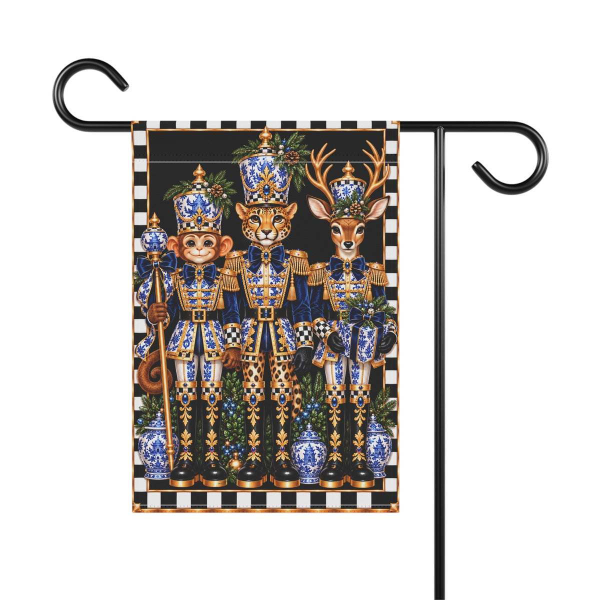 Garden Flag - chinoiserie monkey cheetah deer nutcrackers