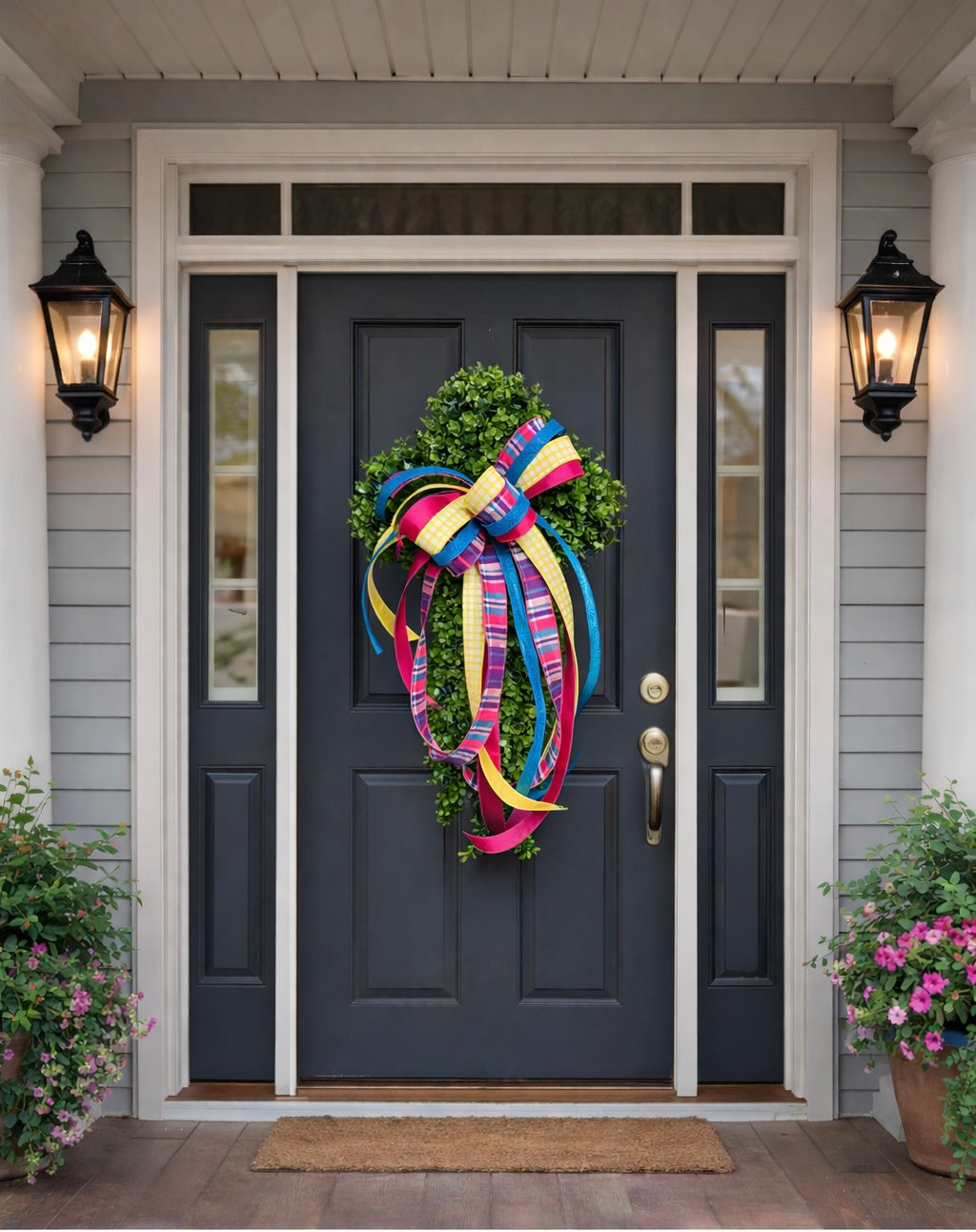 Boxwood Cross with Spring Bow