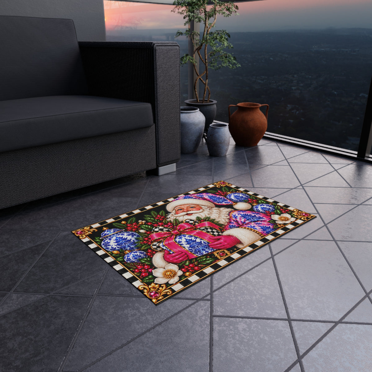 Outdoor Rug - chinoiserie Santa
