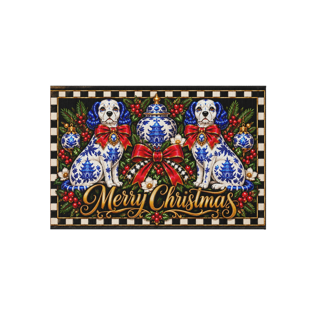 Outdoor Rug - chinoiserie staffordshire dog merry Christmas