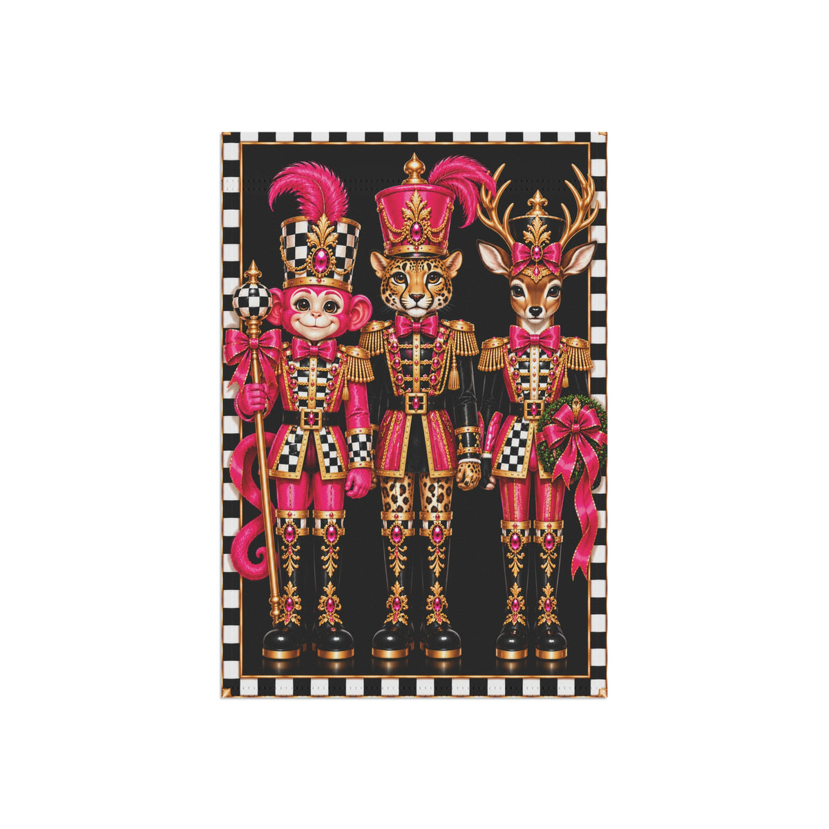 Garden Flag - pink monkey cheetah deer nutcrackers