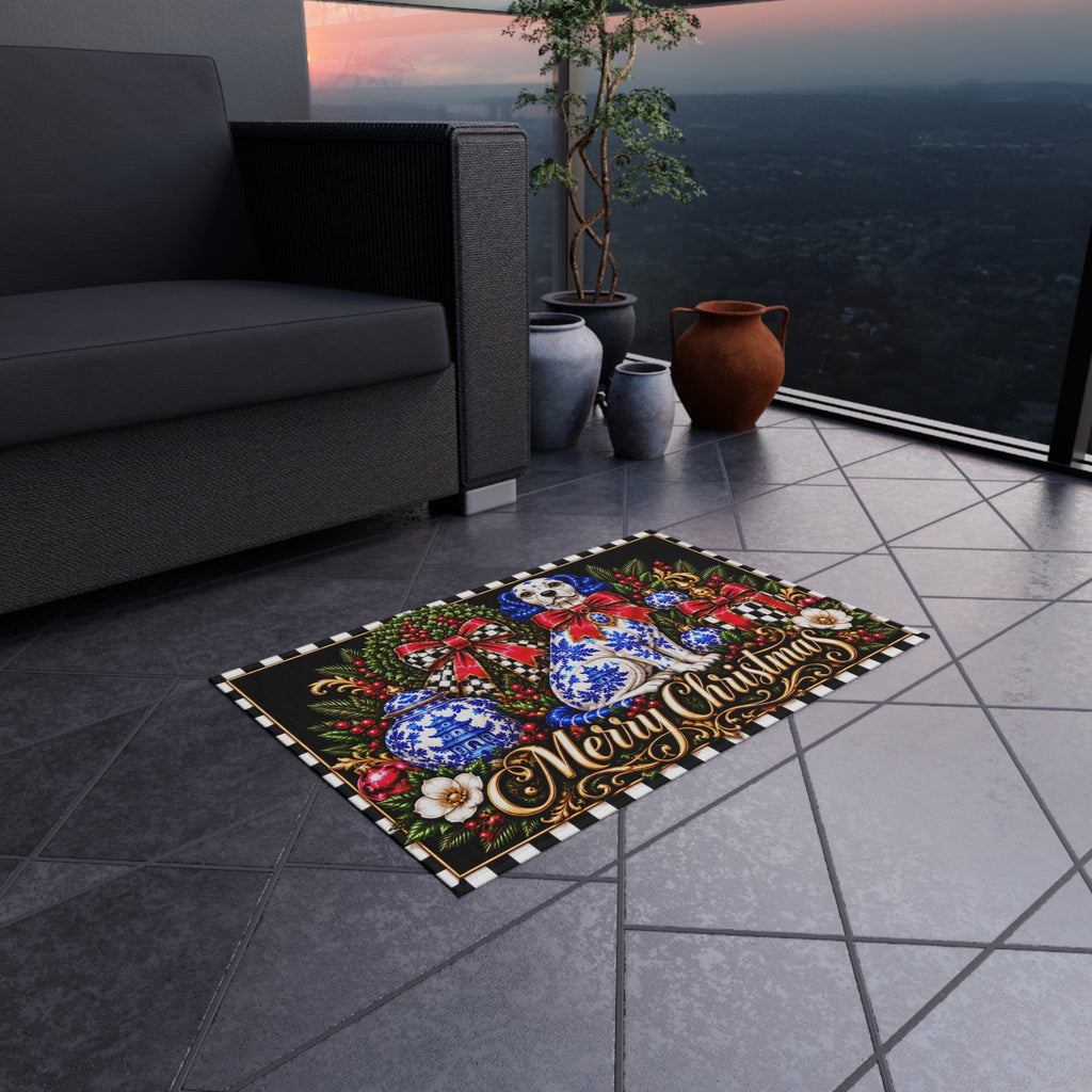 Outdoor Rug - chinoiserie staffordshire dog merry Christmas