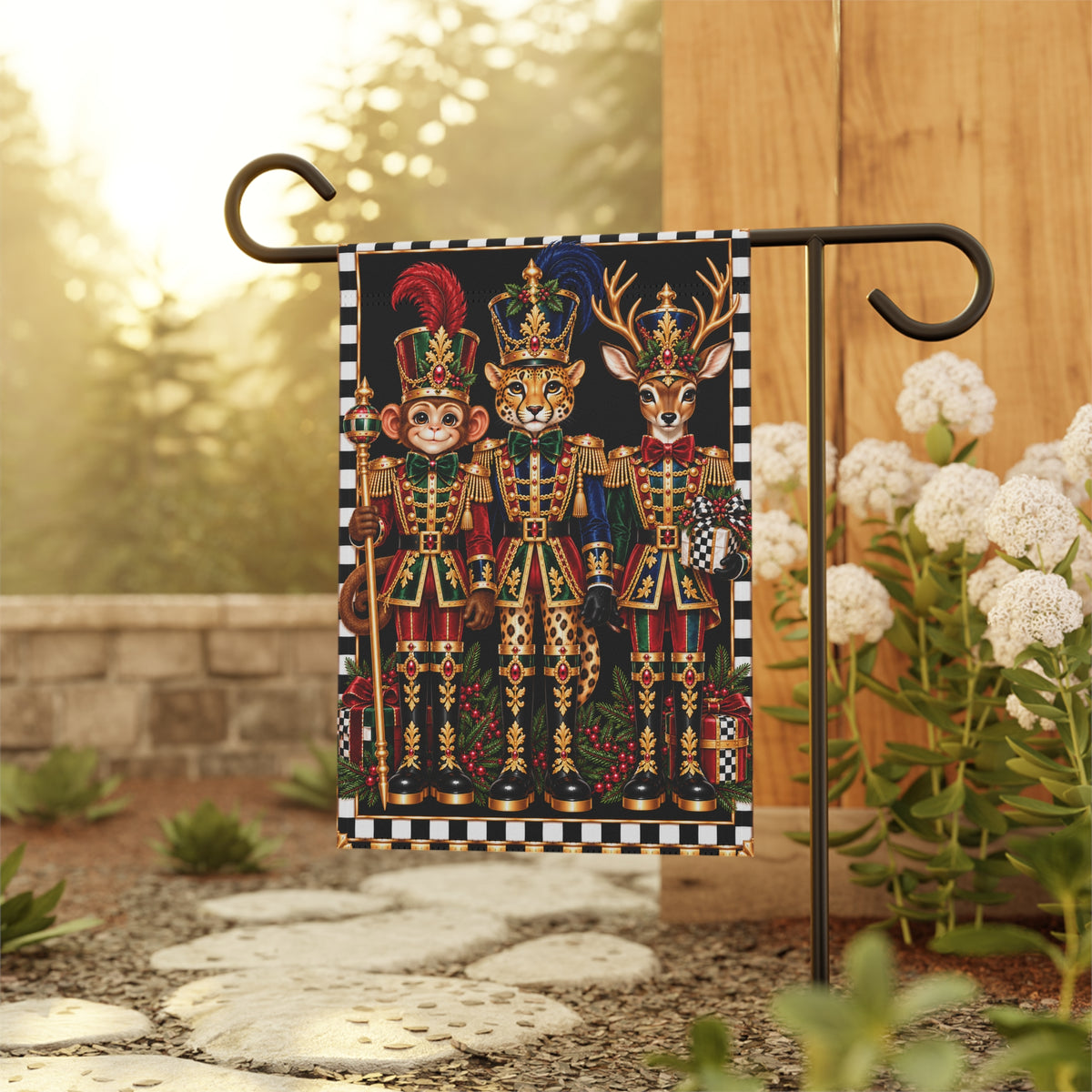 Garden Flag - Royal monkey cheetah deer nutcrackers