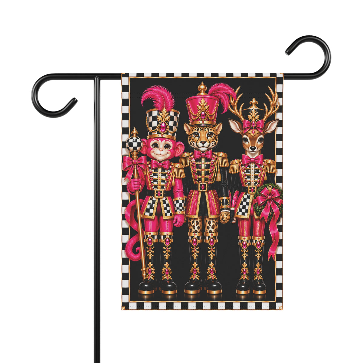 Garden Flag - pink monkey cheetah deer nutcrackers