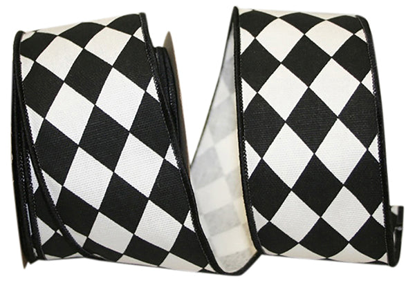 2.5" x 10 Yards DIAMOND CLASSIC WIRED EDGE RIBBON -BLACK/WHITE