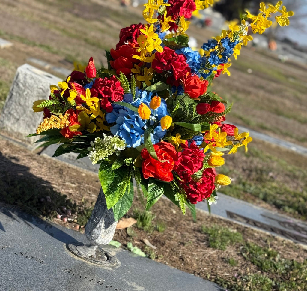 Blue Yellow Red & Orange Cemetery Cone (stick in) for Vase