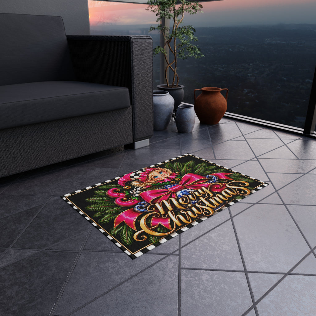 Outdoor Rug - elf blue chinoiserie merry Christmas