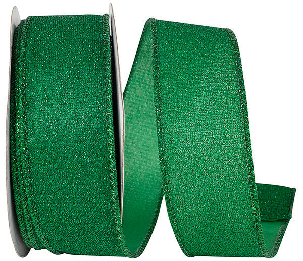 1.5" x10 yrds Glimmer Sparkle Metallic Wired Edge Ribbon, Emerald