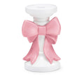 7" PINK BOW ON WHITE RESIN CANDLEHOLDER