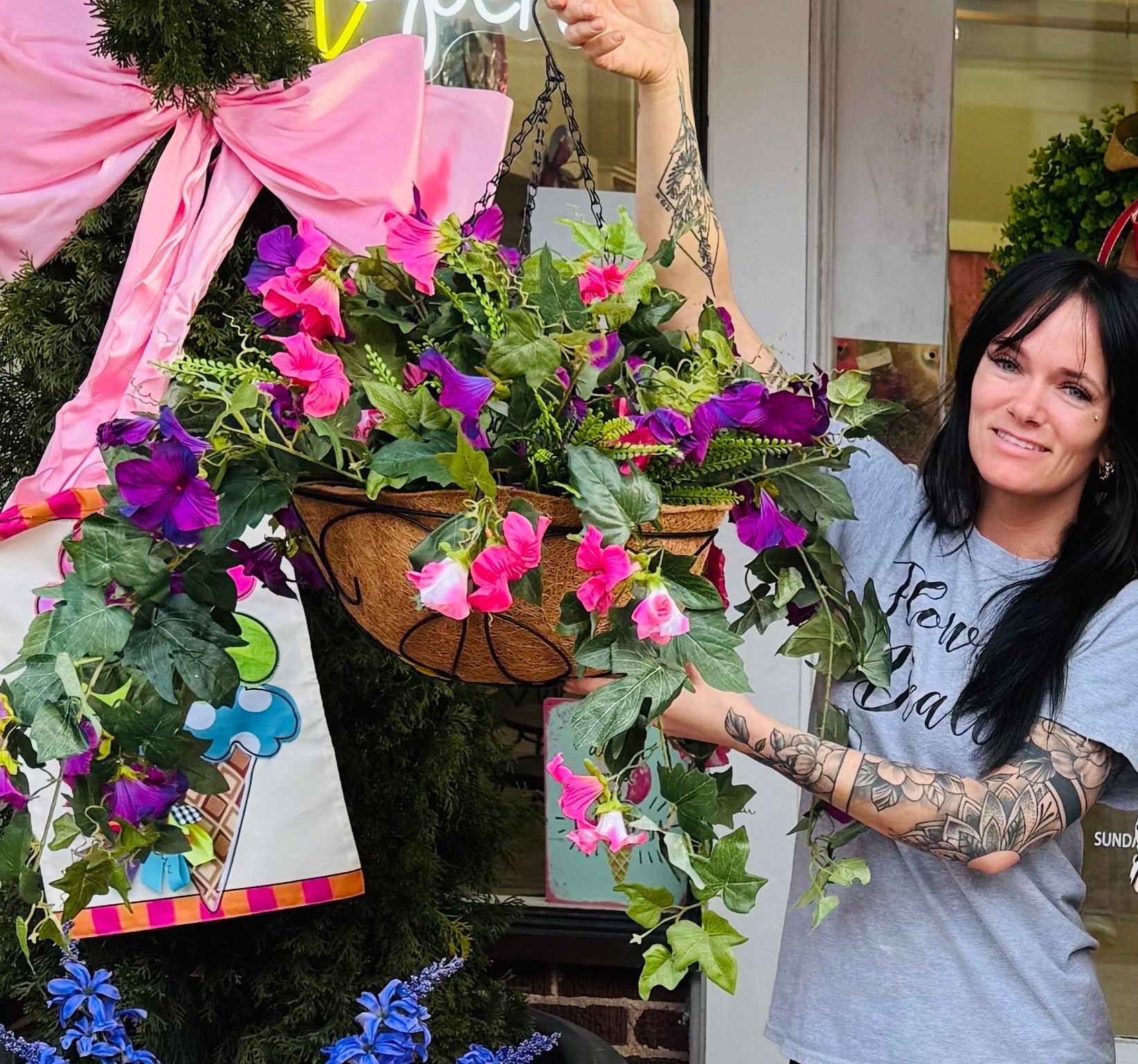 Purple & Pink Morning Glory Hanging Basket