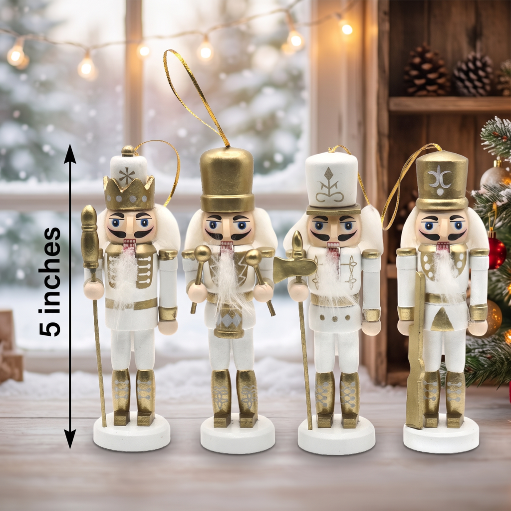 White and Gold Royal Christmas Wooden Nutcracker Ornaments 5 in Set of 4 by Wizardi F07AM9-35-N01820A-1