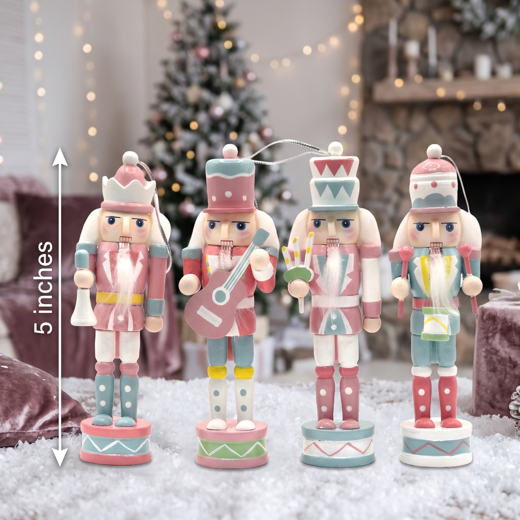 Pastel Band Christmas Wooden Nutcracker Ornaments 5 in Set of 4 by Wizardi F07AM9-35-N01820B-1