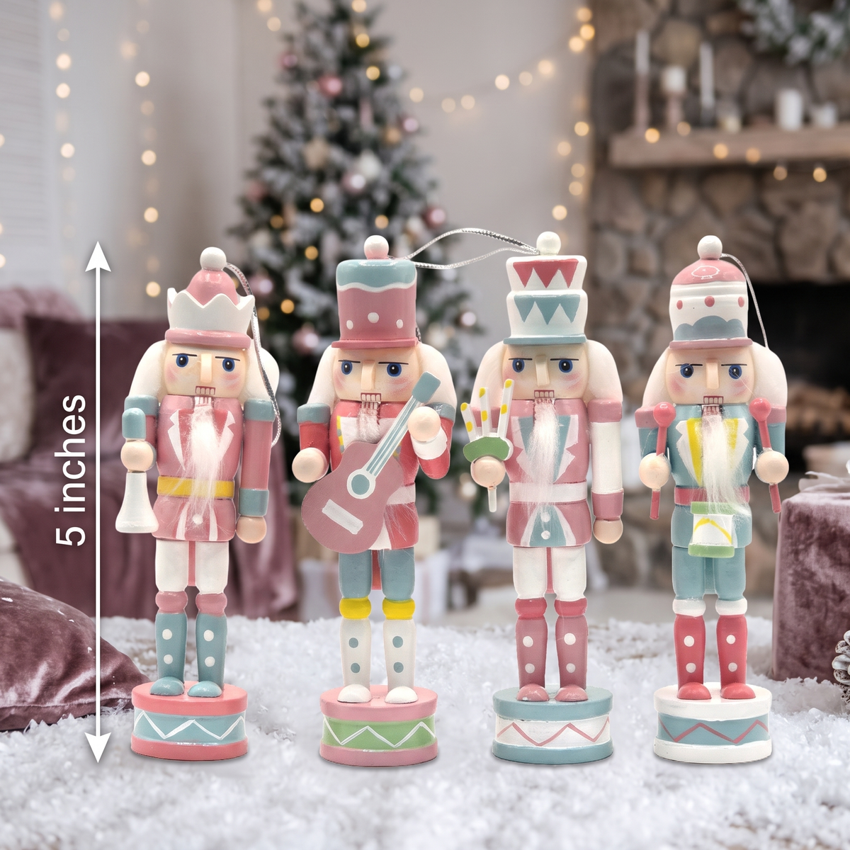 Pastel Band Christmas Wooden Nutcracker Ornaments 5 in Set of 4 by Wizardi F07AM9-35-N01820B-1