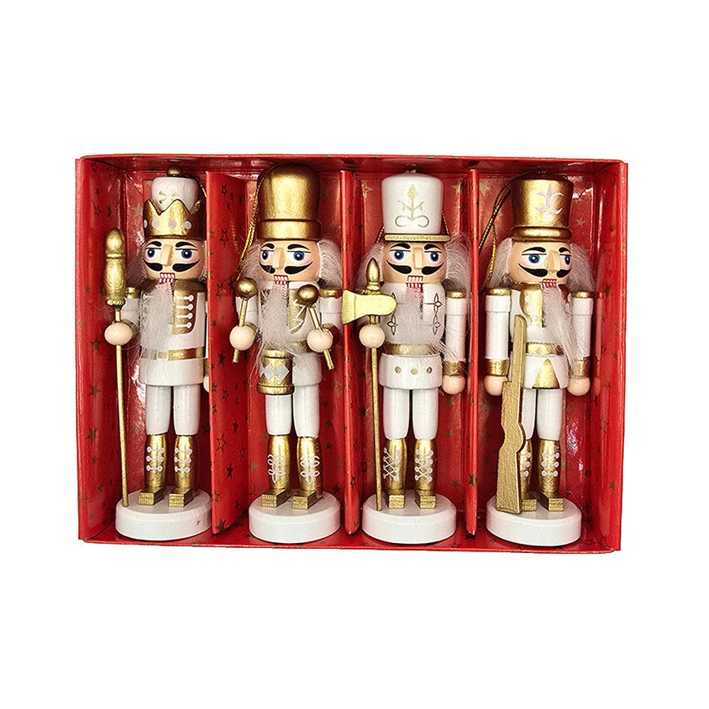 White and Gold Royal Christmas Wooden Nutcracker Ornaments 5 in Set of 4 by Wizardi F07AM9-35-N01820A-0