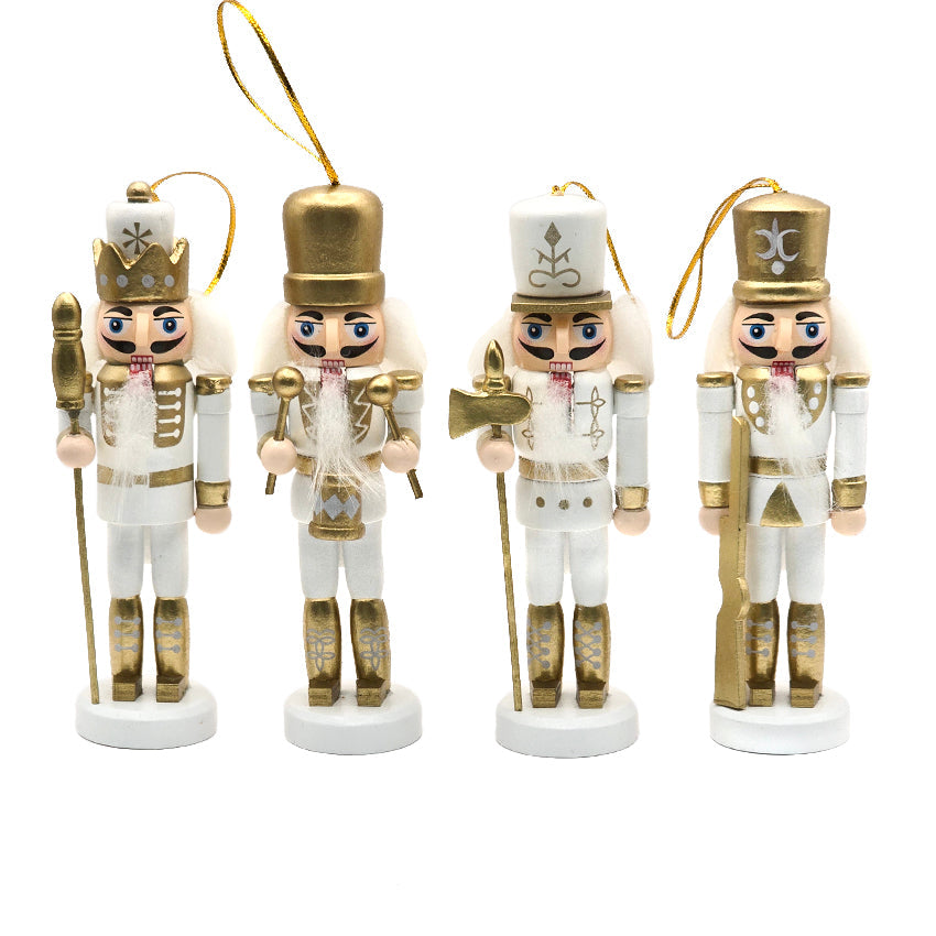 White and Gold Royal Christmas Wooden Nutcracker Ornaments 5 in Set of 4 by Wizardi F07AM9-35-N01820A-4