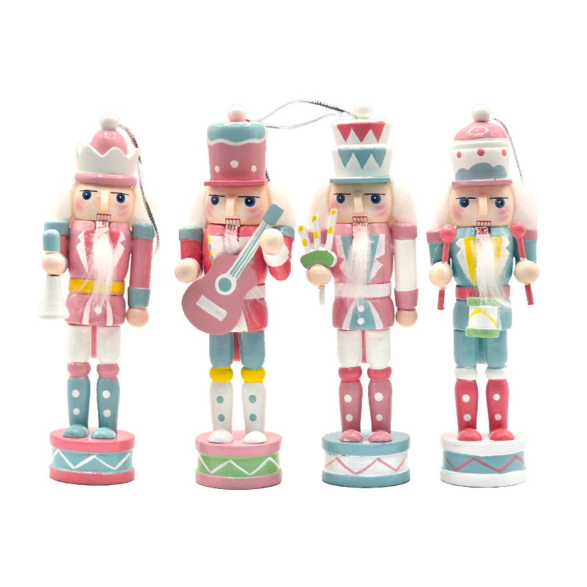 Pastel Band Christmas Wooden Nutcracker Ornaments 5 in Set of 4 by Wizardi F07AM9-35-N01820B-4