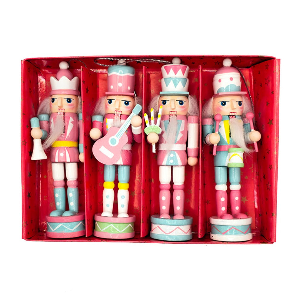 Pastel Band Christmas Wooden Nutcracker Ornaments 5 in Set of 4 by Wizardi F07AM9-35-N01820B-0
