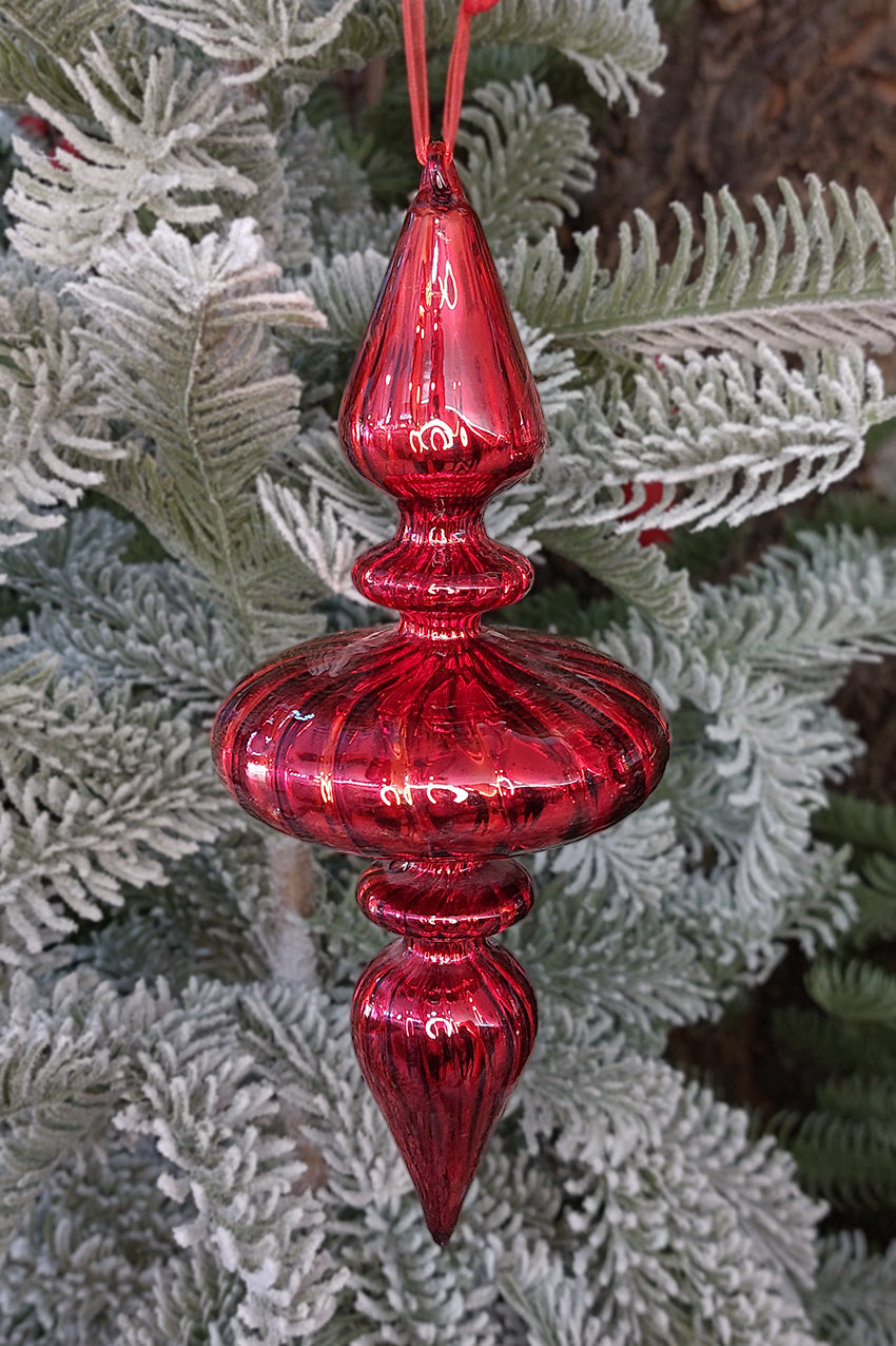 Red Twisted Spire Christmas Glass Ornament Wizardi F07M10-1-0